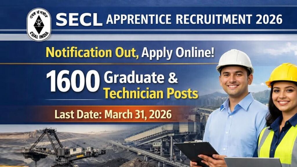 SECL Apprentice Recruitment 2026 notification 1600 graduate and technician posts last date March 31