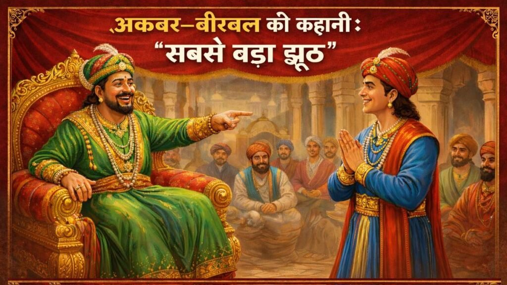 अकबर और बीरबल दरबार में सबसे बड़ा झूठ कहानी का दृश्य
