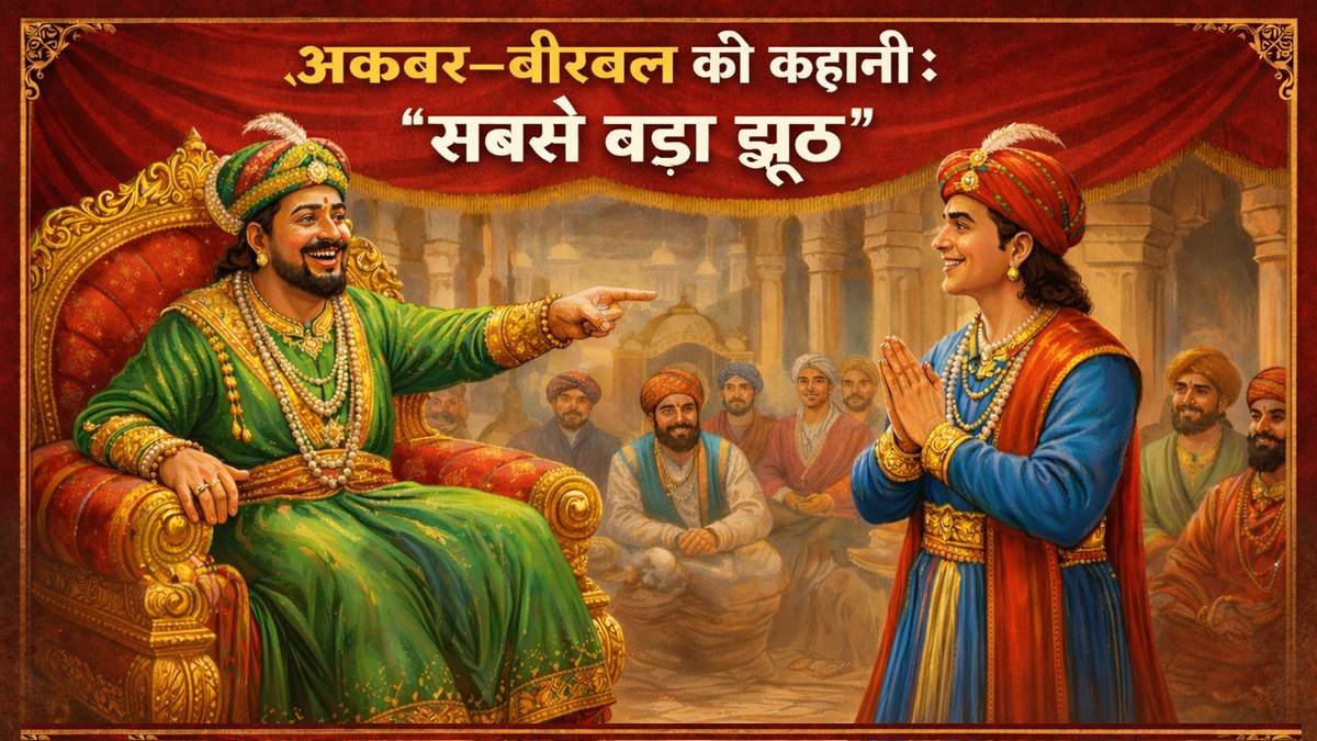 अकबर और बीरबल दरबार में सबसे बड़ा झूठ कहानी का दृश्य