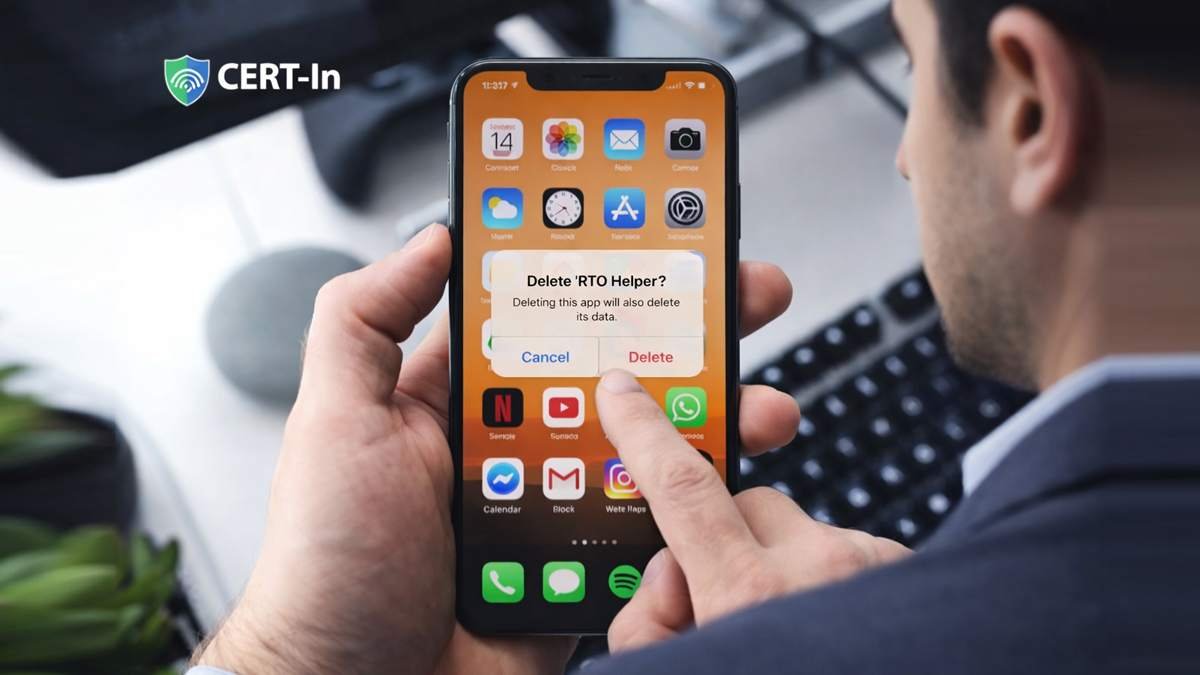 person deleting fake app from android phone cyber security alert