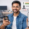 Aadhaar Face Authentication से बैंक मोबाइल नंबर अपडेट करते हुए व्यक्ति मोबाइल ऐप के जरिए