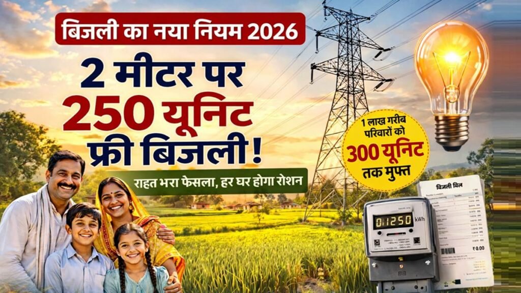 2 मीटर पर 250 यूनिट फ्री बिजली और गरीब परिवारों को 300 यूनिट मुफ्त बिजली योजना 2026