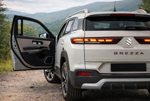 Maruti Brezza 2026 new model SUV rear view with modern design and LED lights