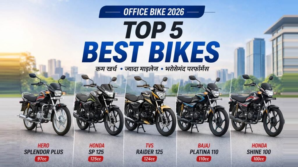 ऑफिस जाने के लिए बेस्ट 5 बाइक 2026 इंडिया Hero Splendor SP125 Raider Platina Shine