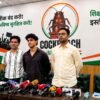 पेपर लीक के खिलाफ प्रेस कॉन्फ्रेंस को संबोधित करते कॉकरोच जनता पार्टी के नेता