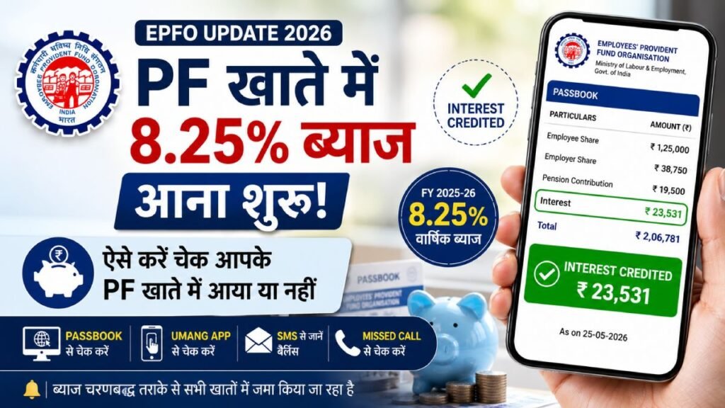 EPFO PF Interest Credit 2026 – Check if 8.25% interest has been credited to your EPF account